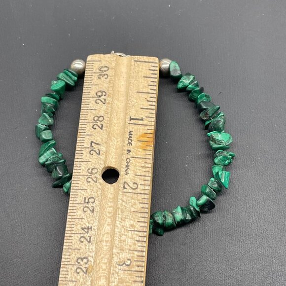 Malachite Chip Beaded Bracelet With Silver Clasp - Picture 5 of 5